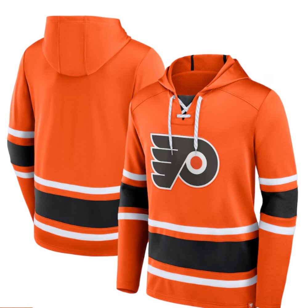 NWT FANATICS Philadelphia Flyers Fanatics Puck Deep Lace-Up Hoodie - Orange M